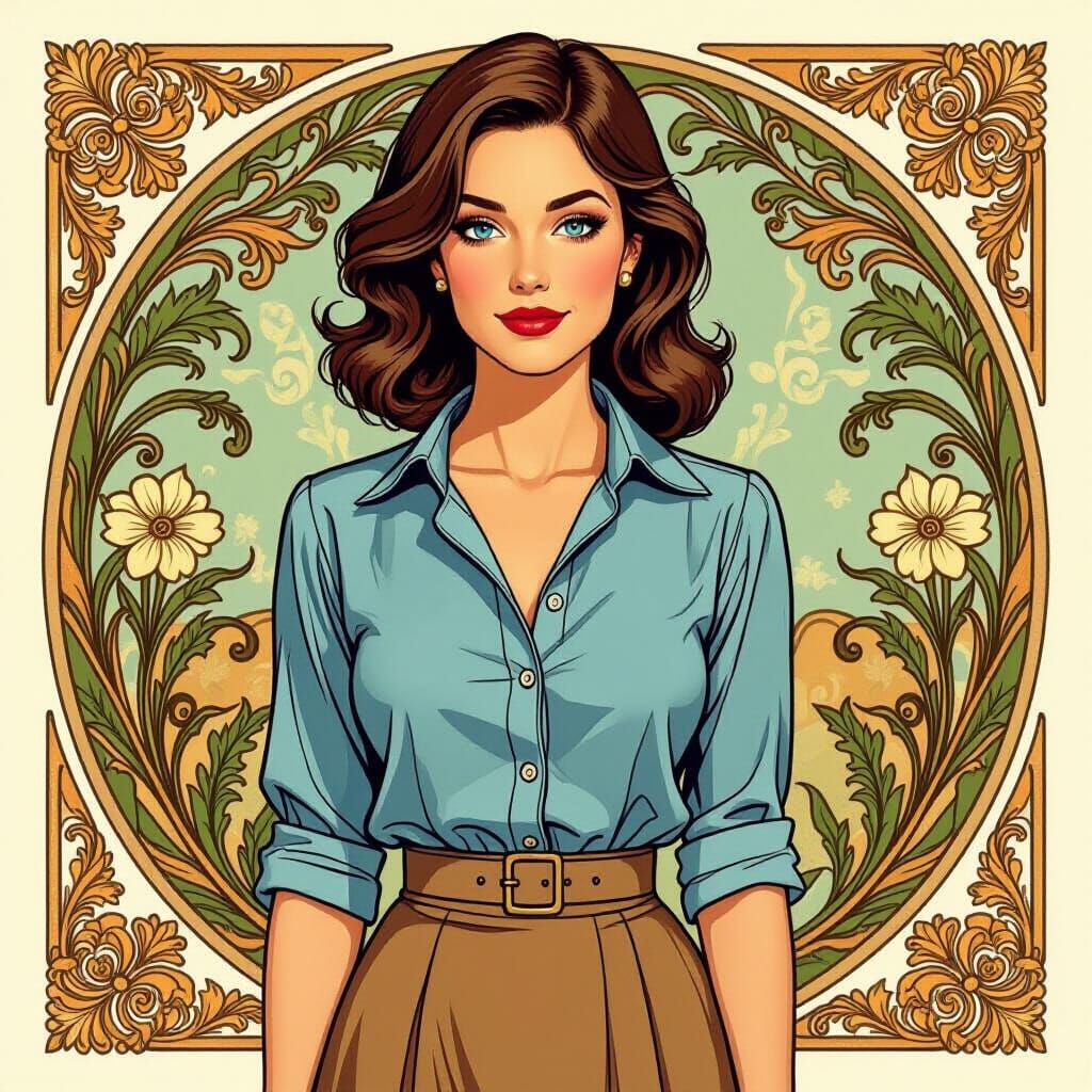 Confident Woman in Art Nouveau Style