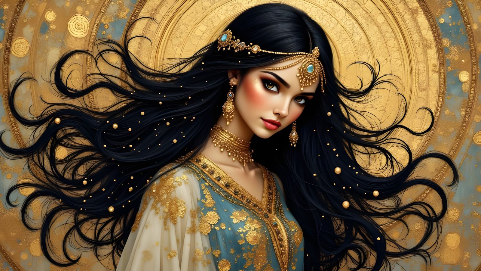 Nomadic Princess in Klimt-Inspired Watercolour