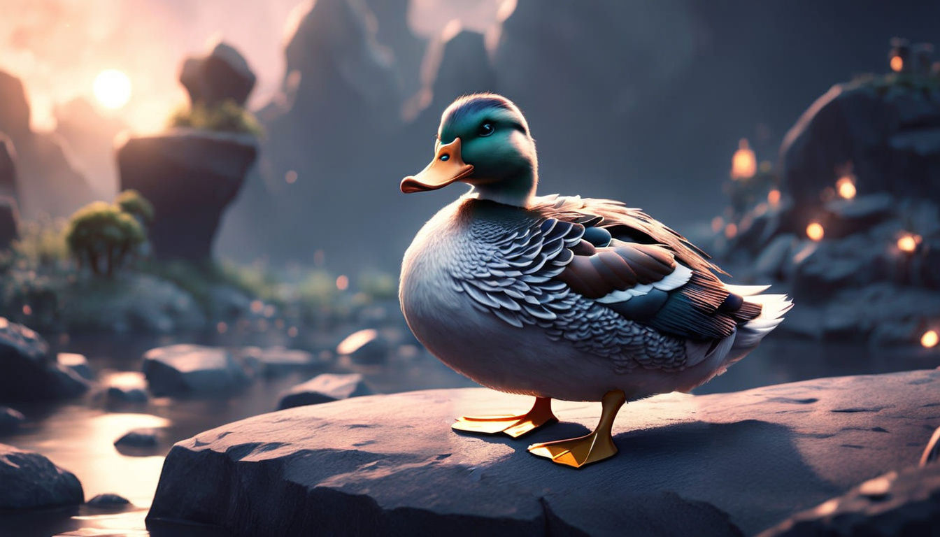 Cute Duck in a Melancholic 2.5D Cartoon Style