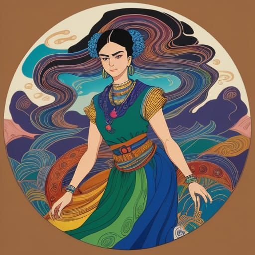 Vibrant Goddess Figure in Folk Art Style