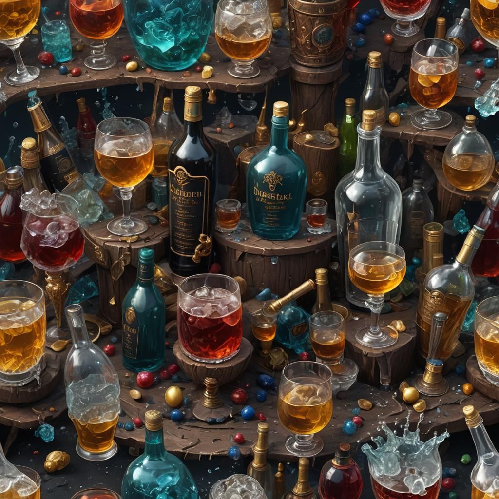 Detailed Matte Painting of Alcohol in Deep Color