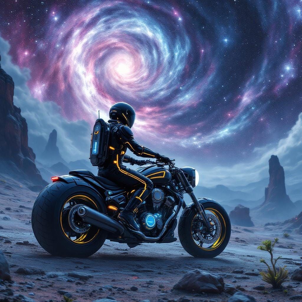 Astronaut on Alien Planet Gazing at Nebula