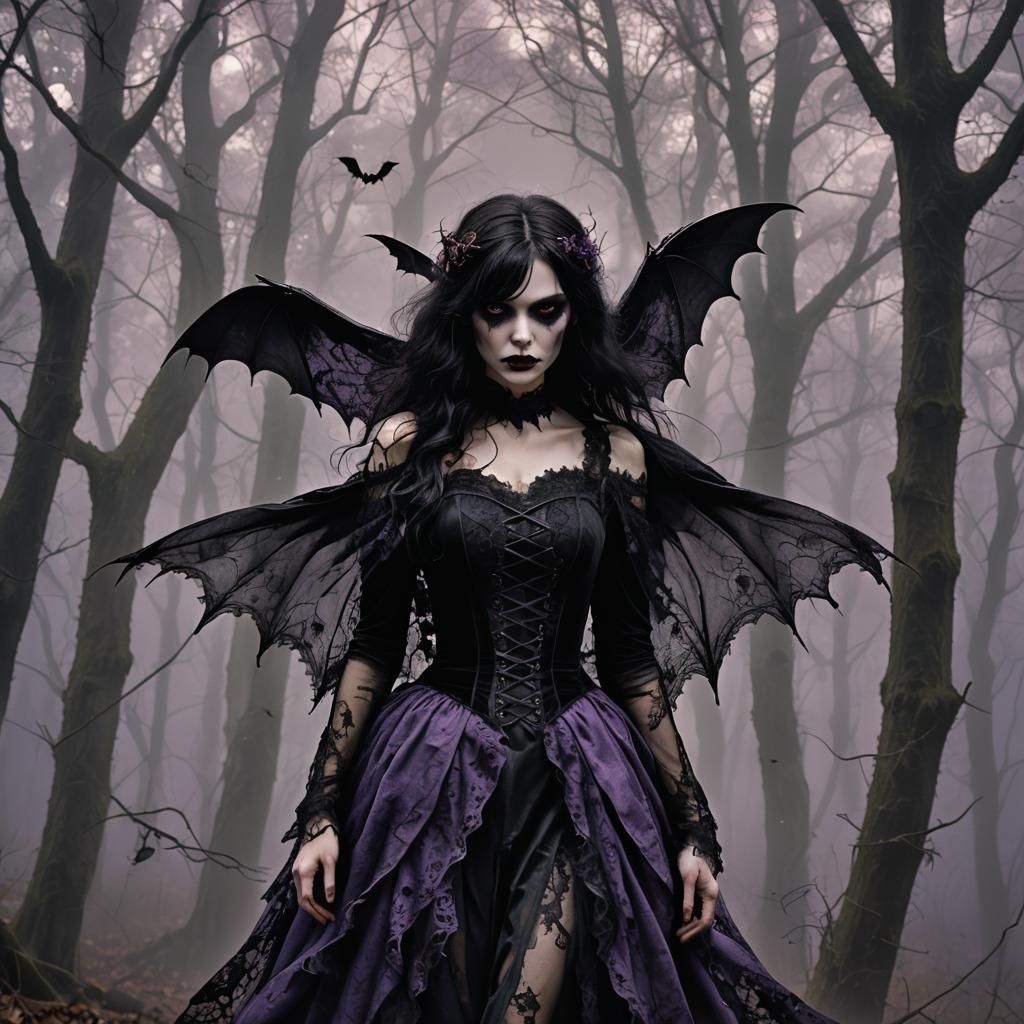 Vampire Fairy in Haunted Forest: Dark Fantasy Art