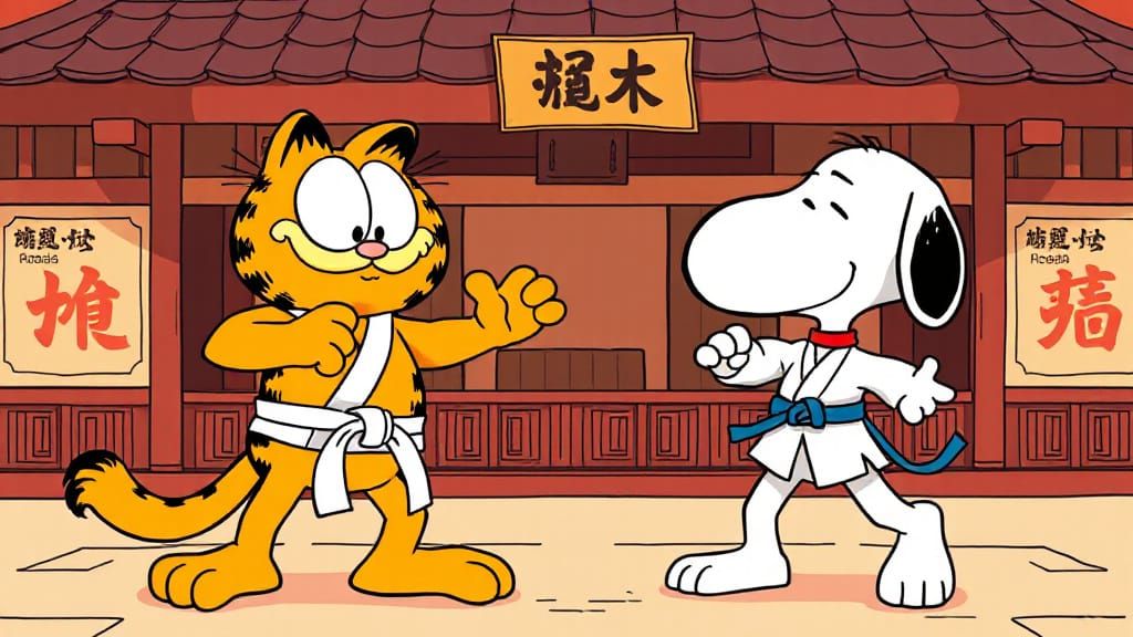 Garfield and Snoopy karate