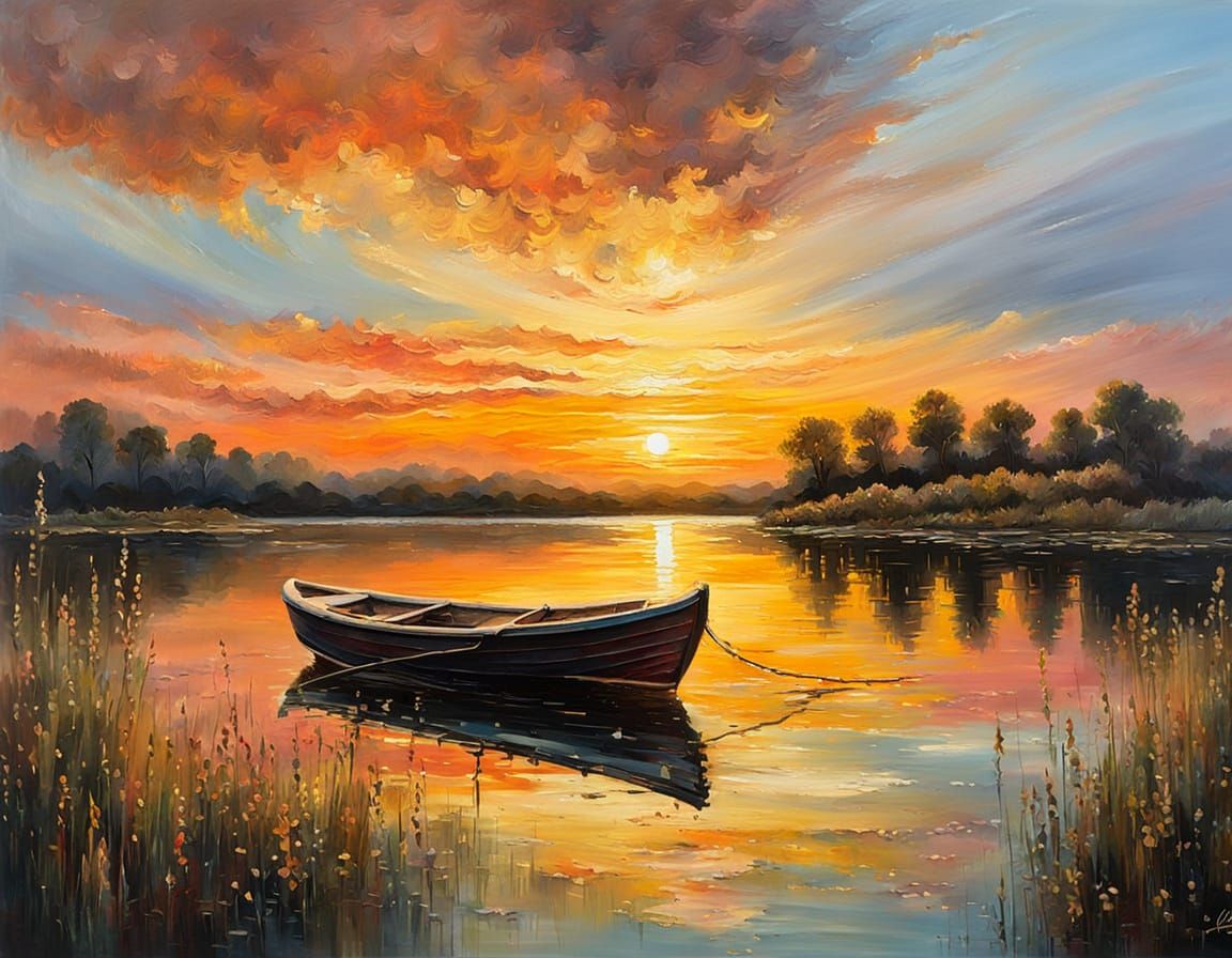 Golden Hour Serenity on a Whimsical Lake