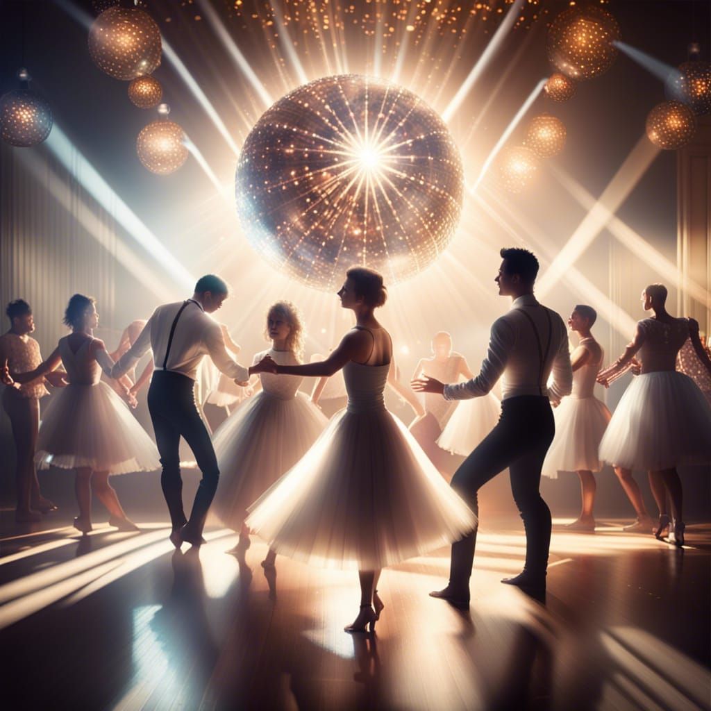 Ballroom Scene with Glitterball and Dancing Figures