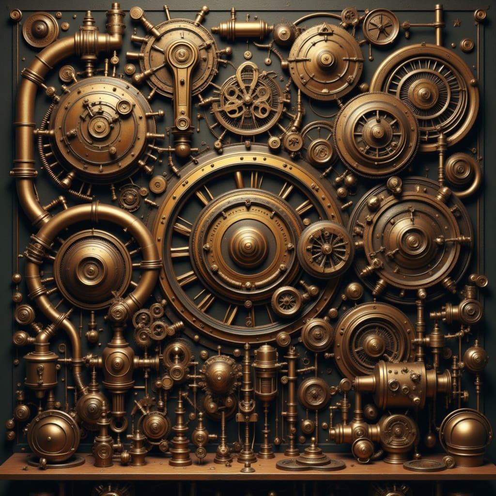 Intricate Steampunk Machinery in Sepia Tones