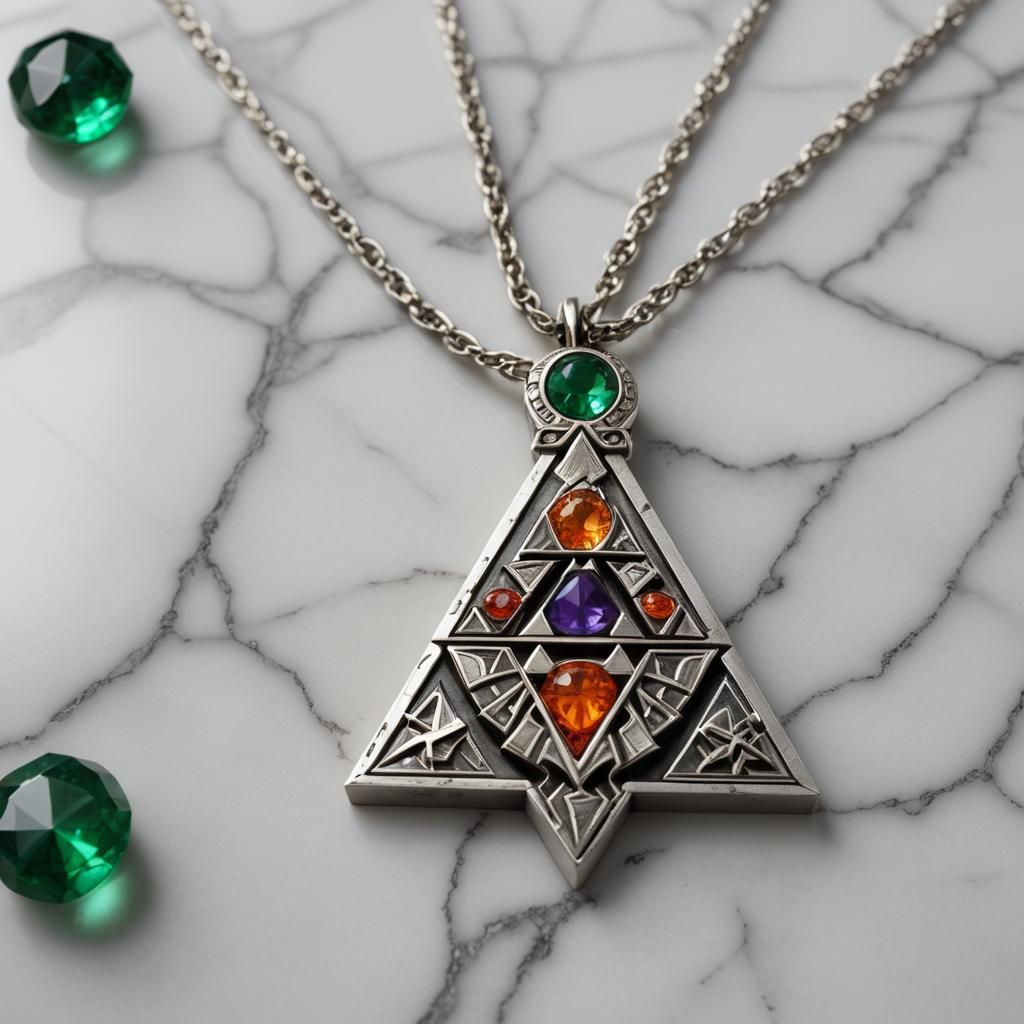 Triforce Pendant with Gemstones on Platinum, Detailed 3D Art