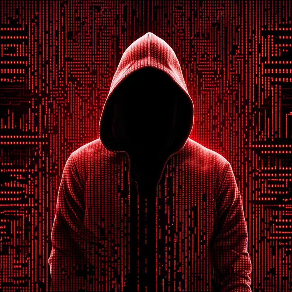 Hacker Silhouette in Red Binary Code, 4K Ultra HD