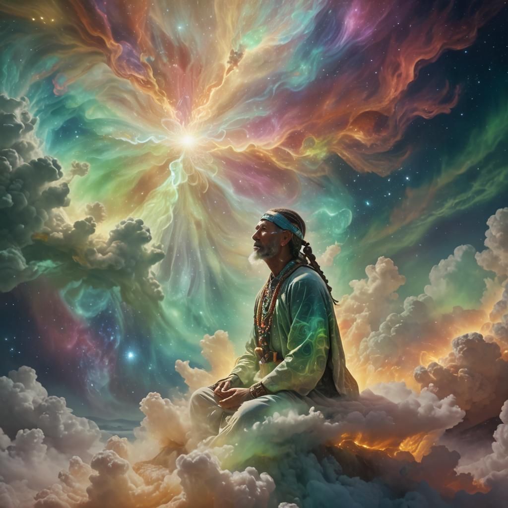 Mystical Shaman in Astral Cosmos: Digital Mixed Media
