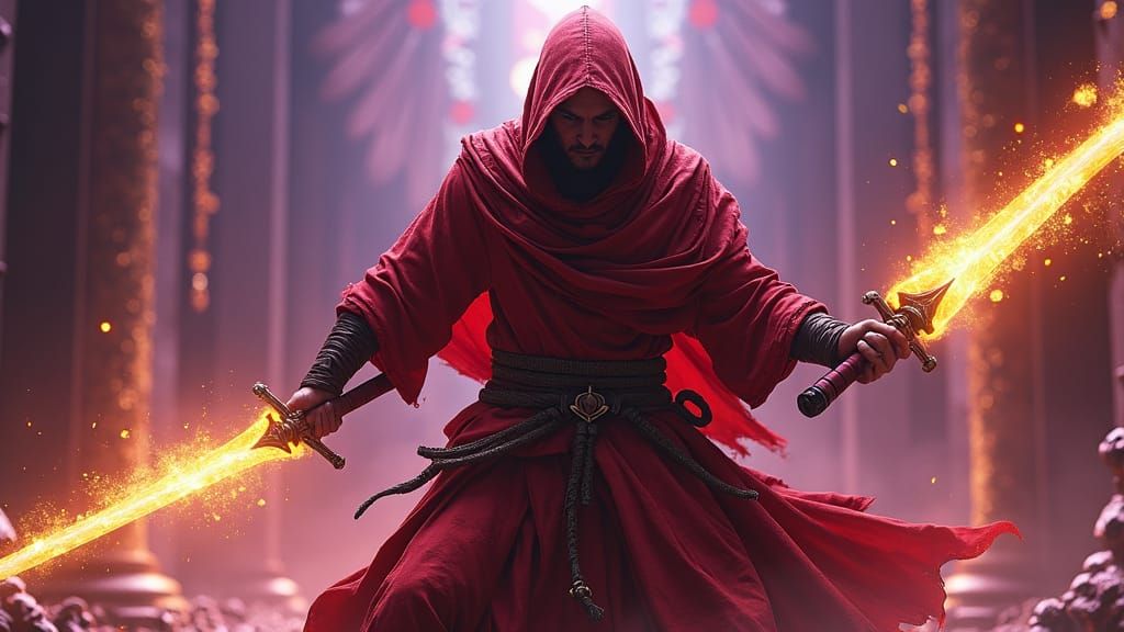 Fierce Red Monk in Dark Fantasy Realm