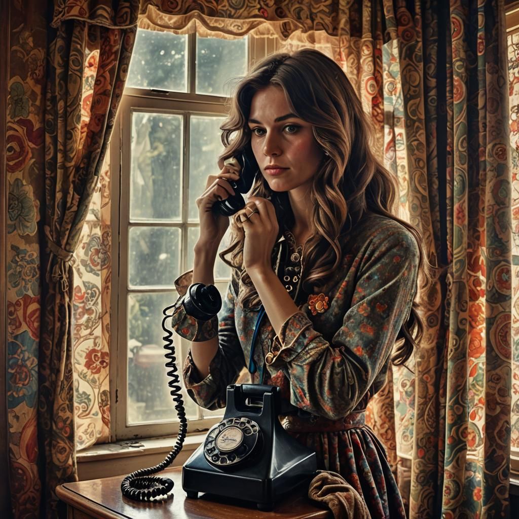 Nostalgic 70s Woman Using Rotary Phone
