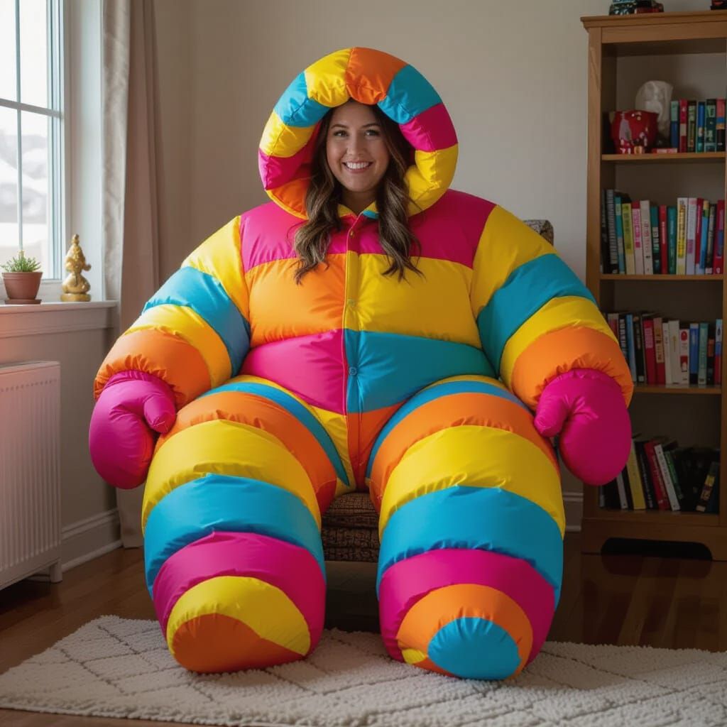 Woman in Oversized Colorful Padded Suit