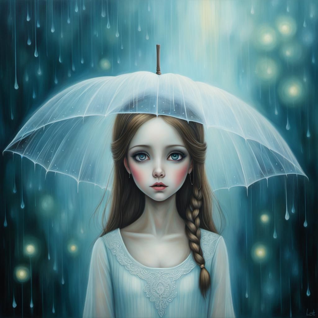 Mystical Rain Walk: Detailed Painting in 8k