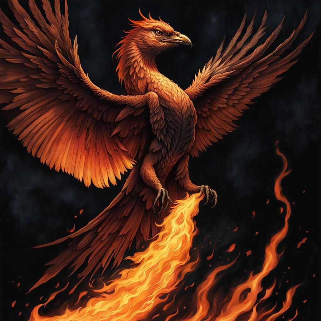 Anime Firebird in Chiaroscuro Lighting