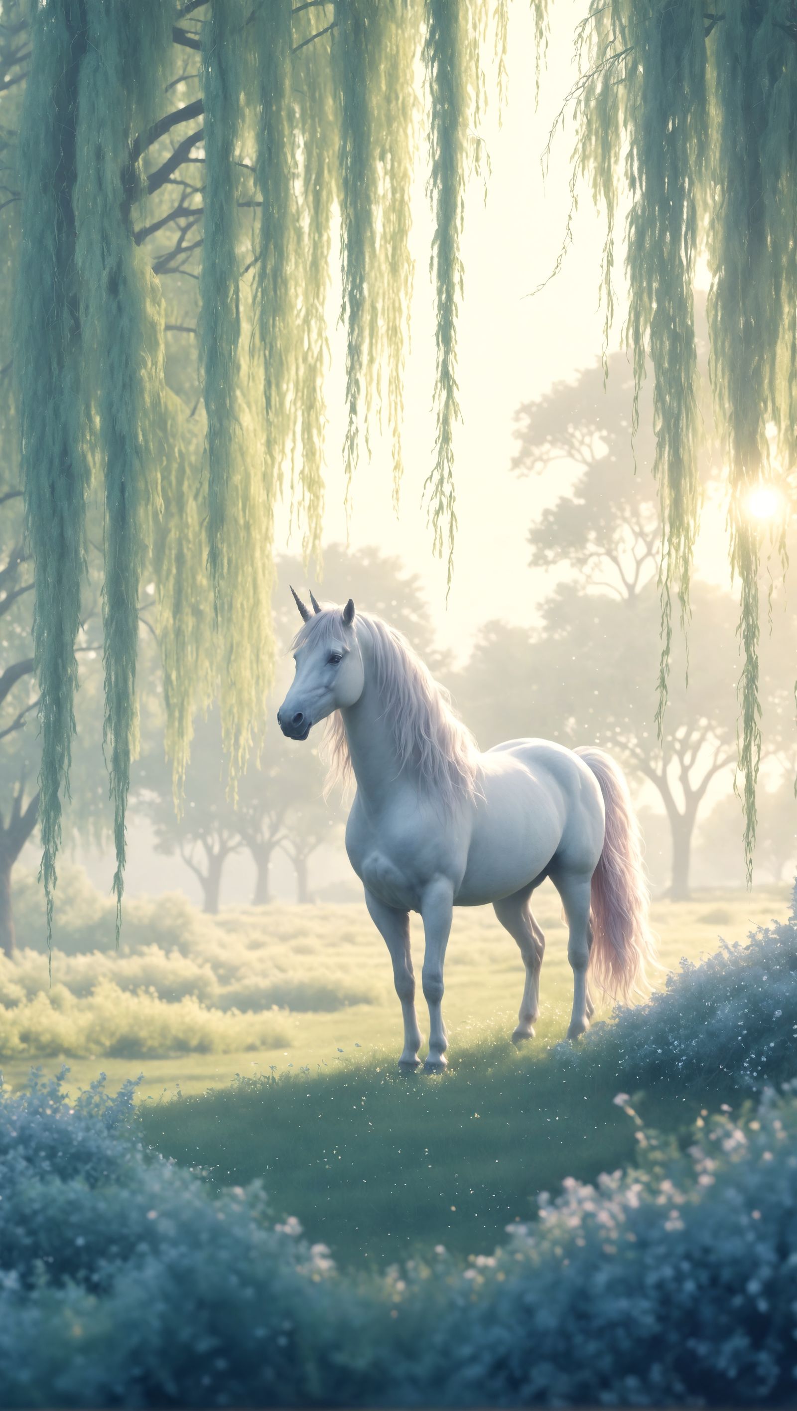 Whimsical Willow Trees with a Majestic Unicorn