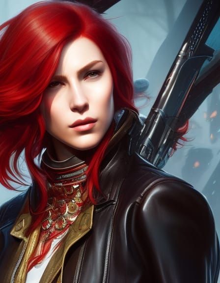 Red-Haired Girl Portrait in Hyperdetailed Digital Art Style