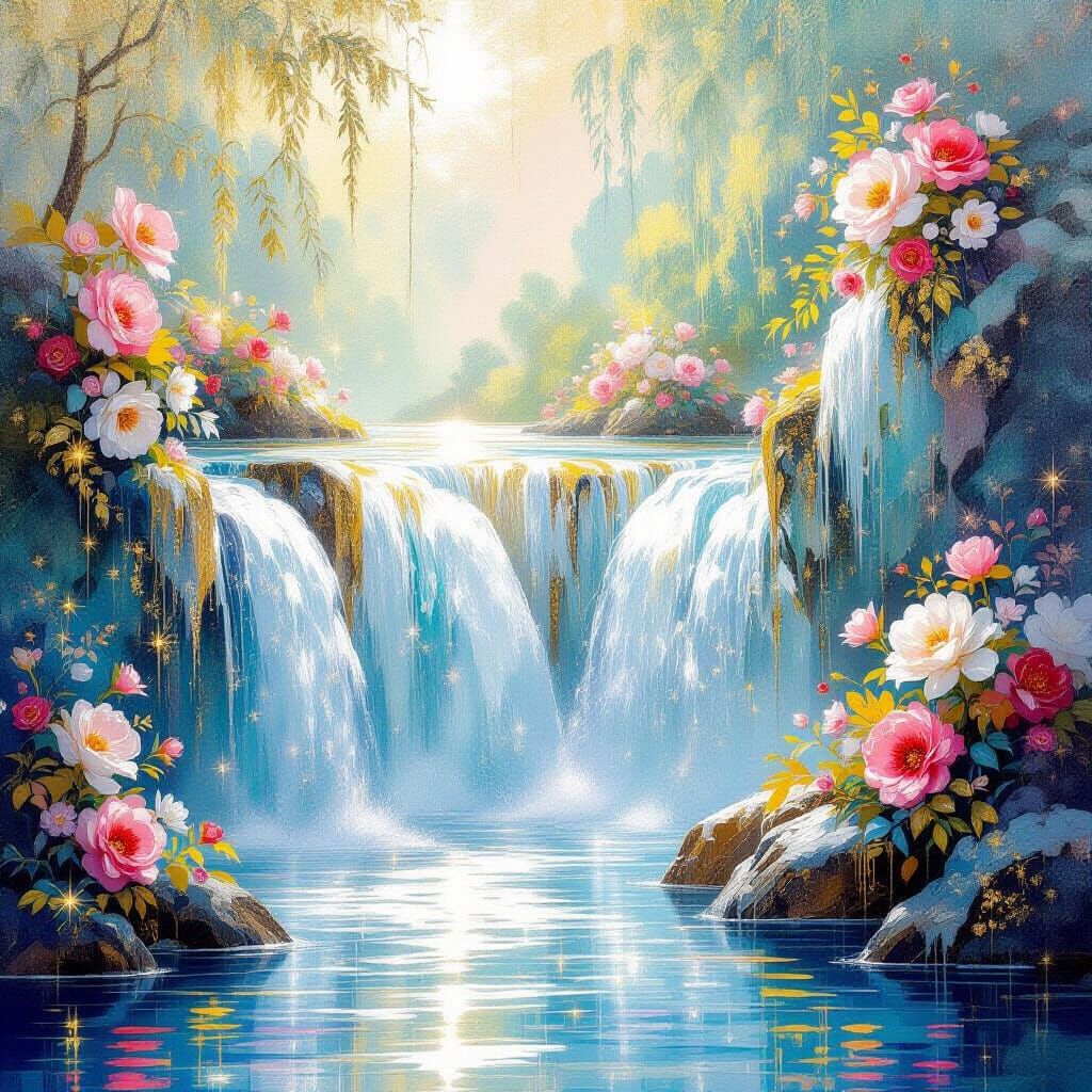 Glitter Waterfall with Rococo & Impressionist Fusion