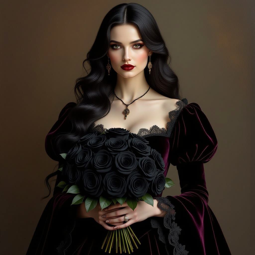 Goth Woman with Black Roses in Michelangelo Style