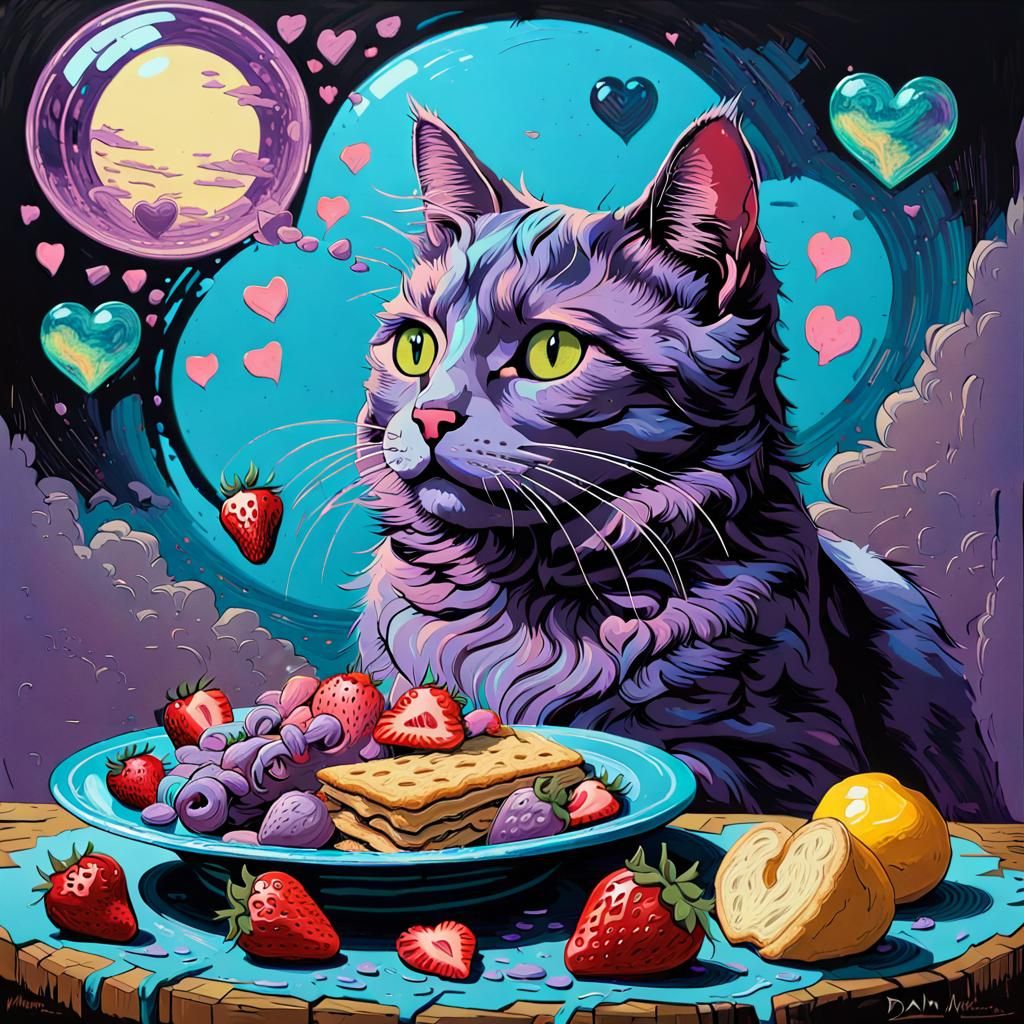 Cat's Neon Daydream: An Impasto Blacklight Painting