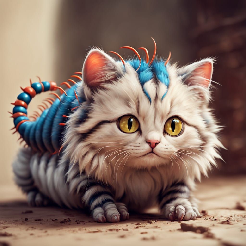 Whimsical Feline Centipede in Vibrant Colors