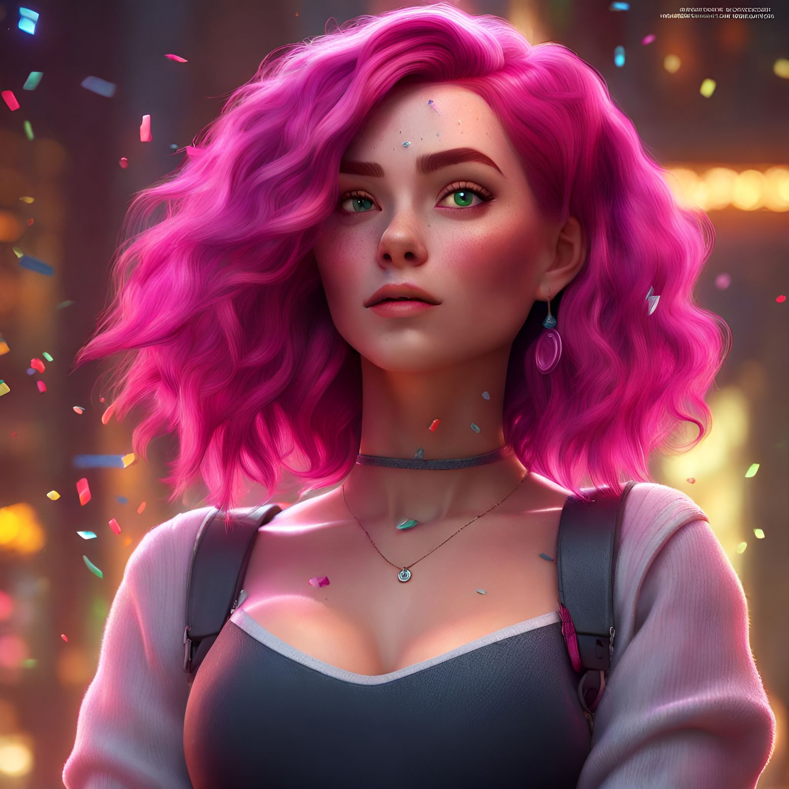 Magenta Haired Woman in Bright 3D Digital Art