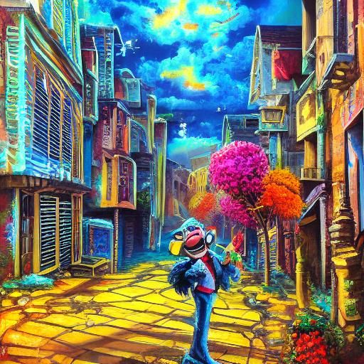 Wolf Ophthalmologist with Flowers in Whimsical Street Art