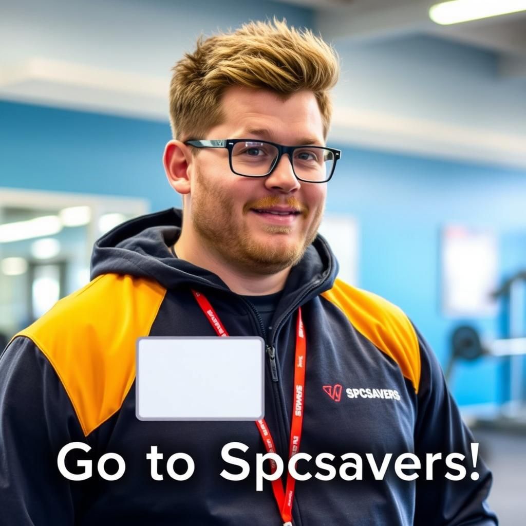 Boy an big gym teacher.  Message "Go to SpecSavers"
