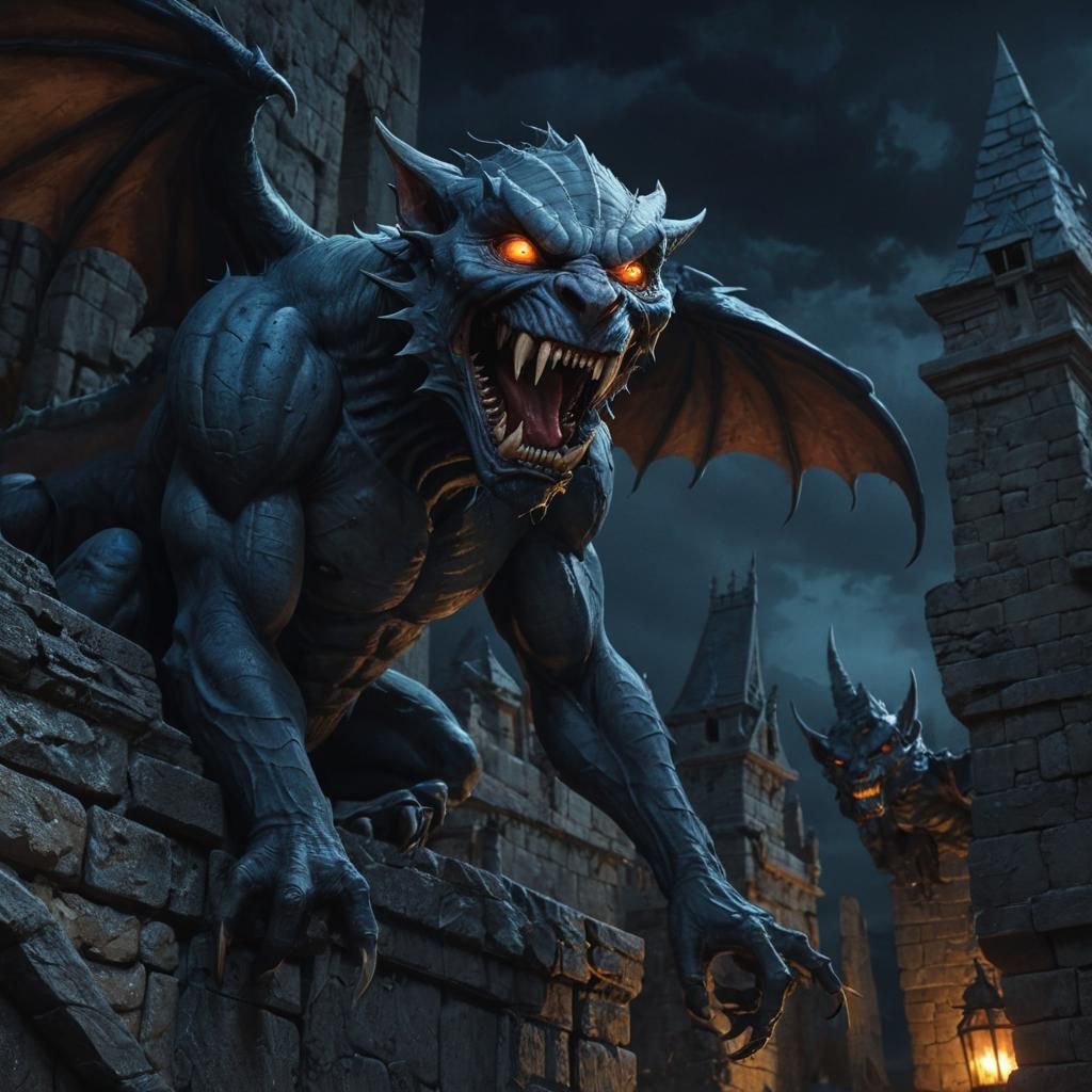 Demons and Gargoyles Night Battle: Dark Fantasy Illustration