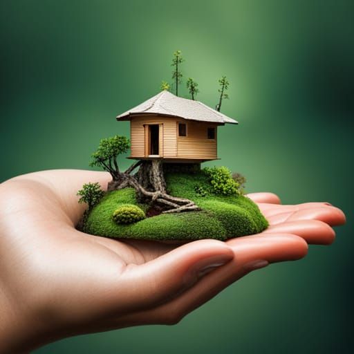 Detailed Miniature Treehouse in Hand