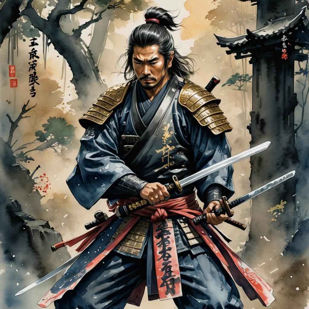 Futuristic Samurai Warrior in Anime Style with Katana