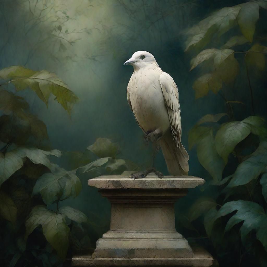 Melancholic Bird on Pedestal: Symbolist Artwork