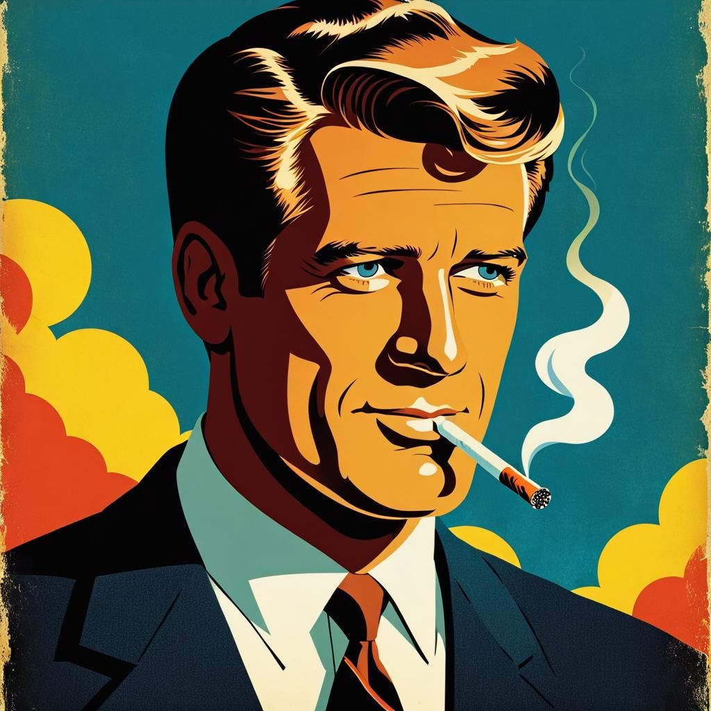 Retro Movie Poster: Smoking Man in 1950s Style