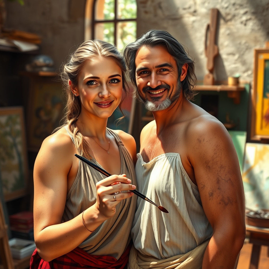 Roman Woman Painting with Father in Renaissance Style