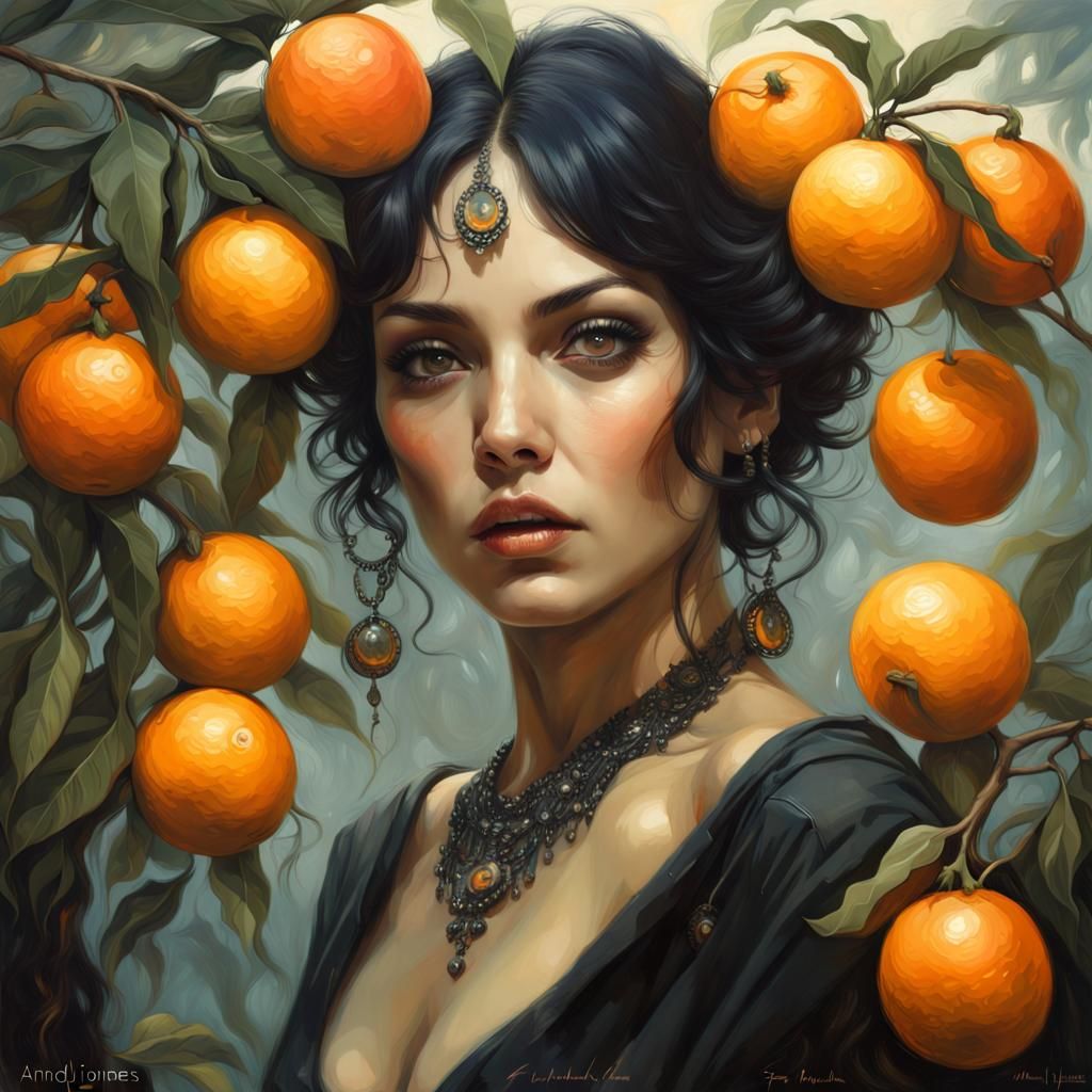 Latina Beauty with Orange Accents: Photorealistic Portrait