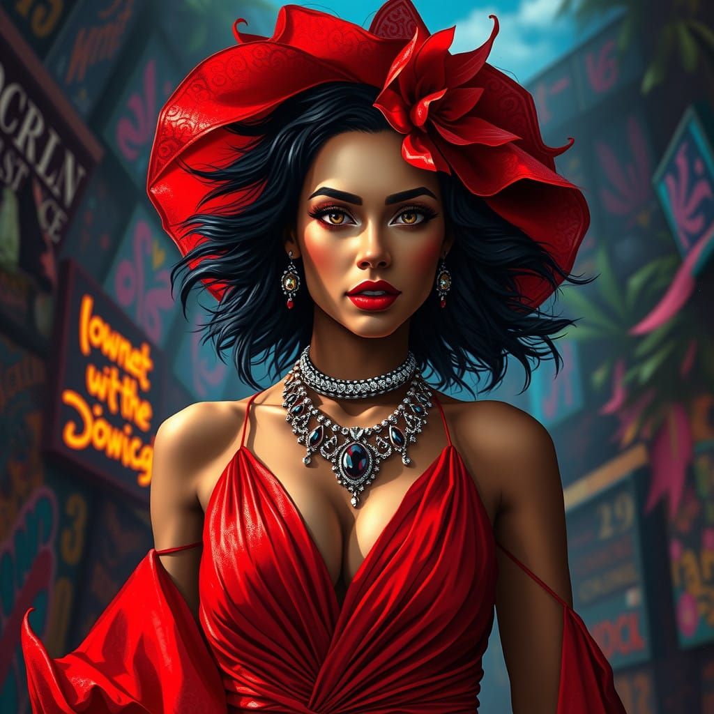 Tropical City Goddess in Fiery Red