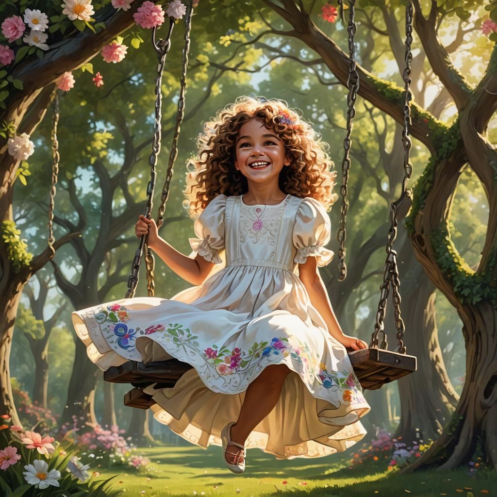Girl on Swing in Whimsical Fantasy Style