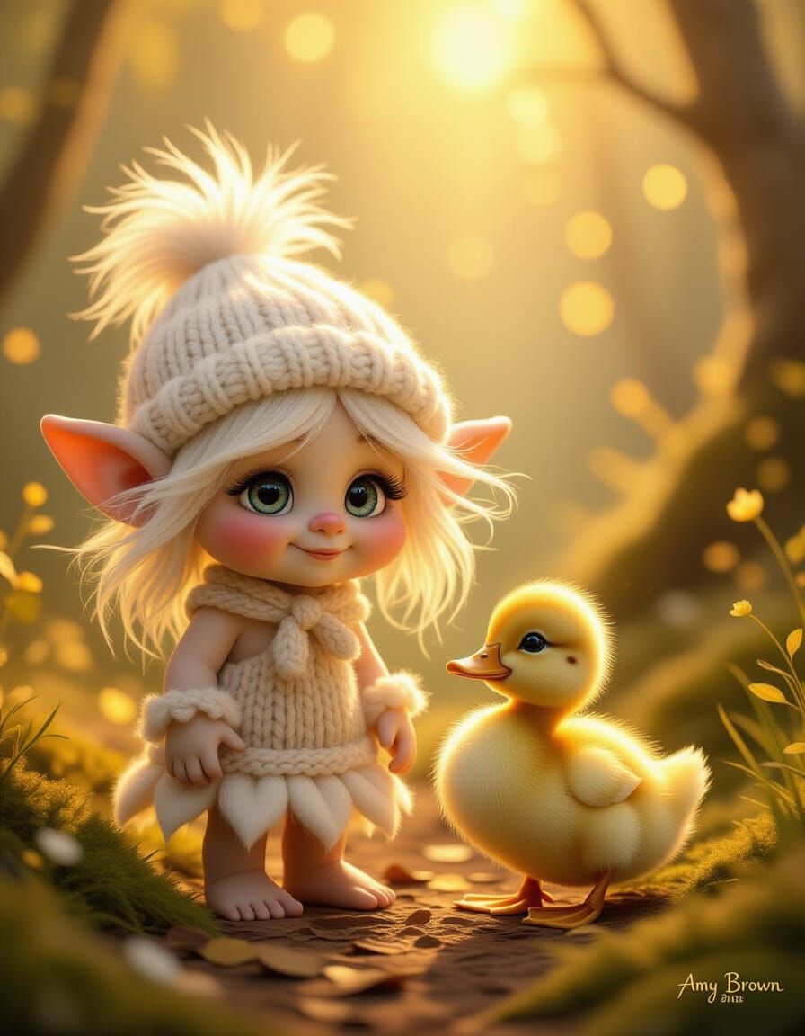 Baby Troll and Duckling in Magical Forest