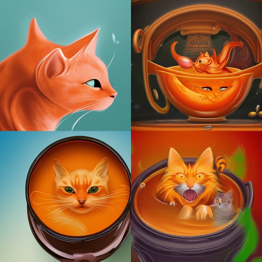 Happy Orange Cat in Soup Pot: Fantasy Concept Art