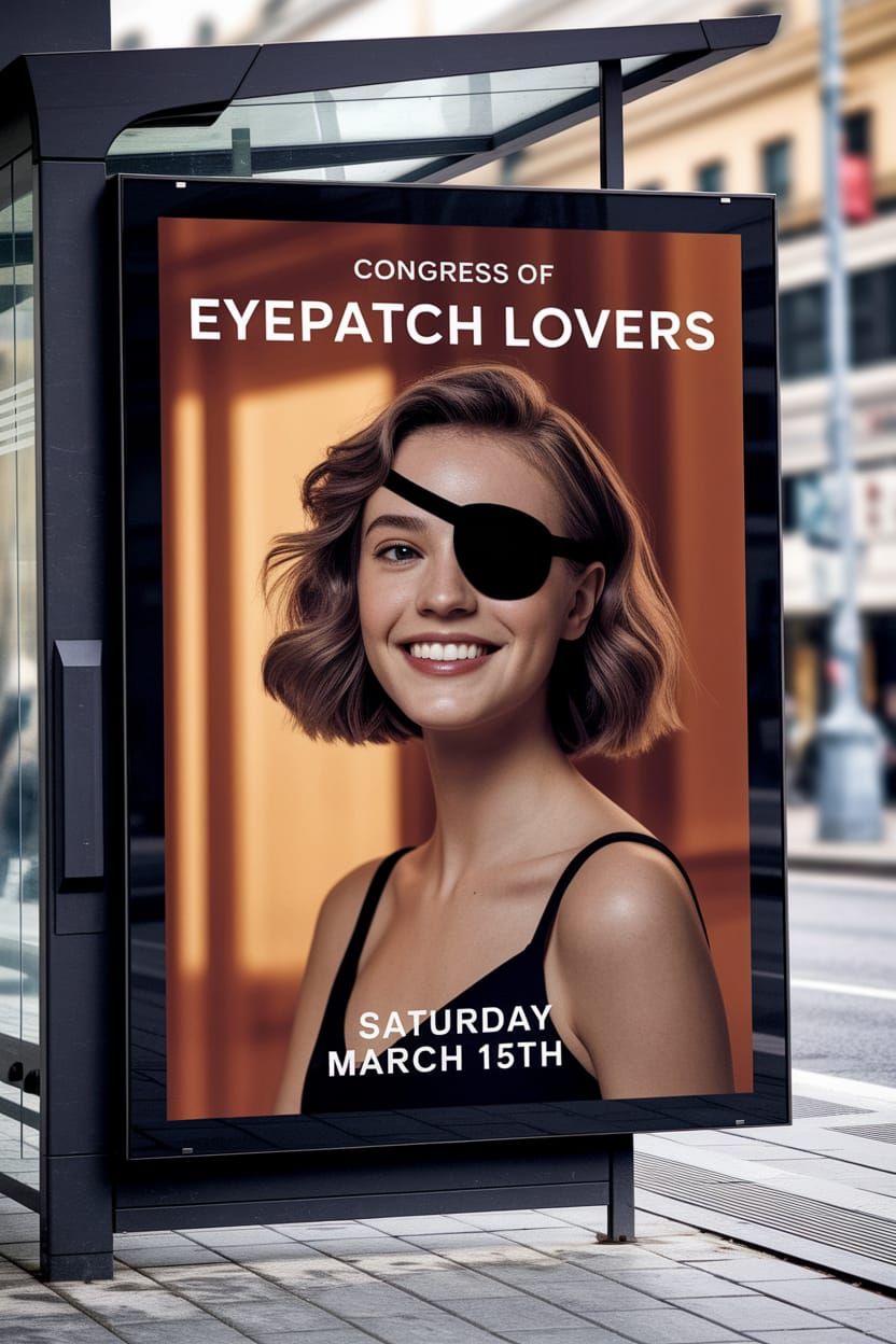 Elegant Eyepatch Enthusiast Promotes Convention in Chic High...