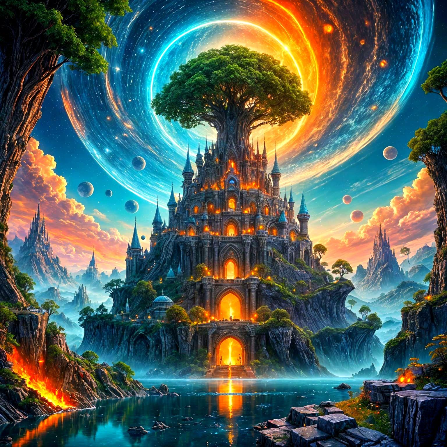 Surreal Skybound Citadel of Infinite Realms in Vibrant Digit...