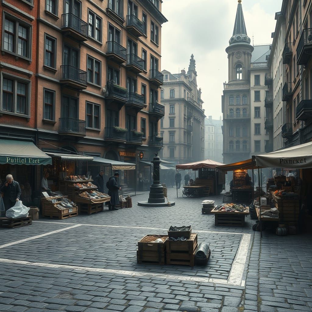 Fantasy City Market in Digital Matte Painting Style