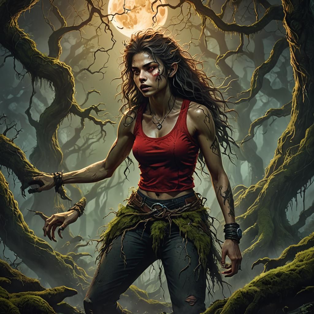 Teenage Werewolf Transformation in Moonlit Forest