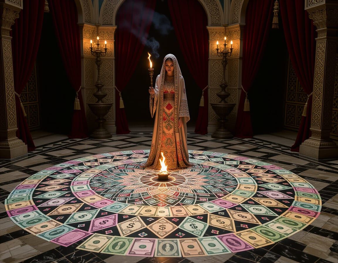 Decadent Maiden with Burning Money Mandala