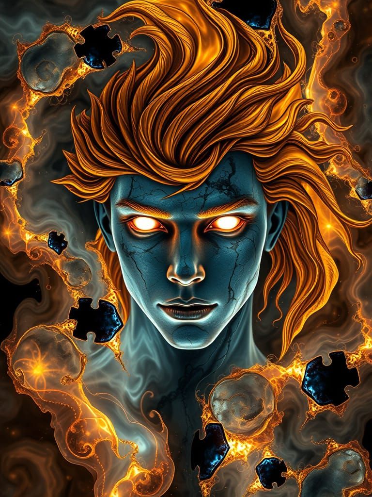 Archangel's Face Amidst Fractal Tornadoes