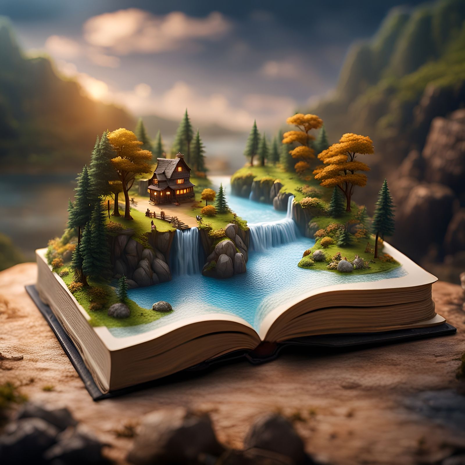 Fantasy Diorama World in Opened Book
