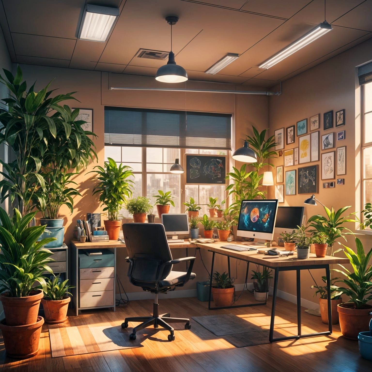 Modern Office with Wellness Elements in Detailed Matte Paint...