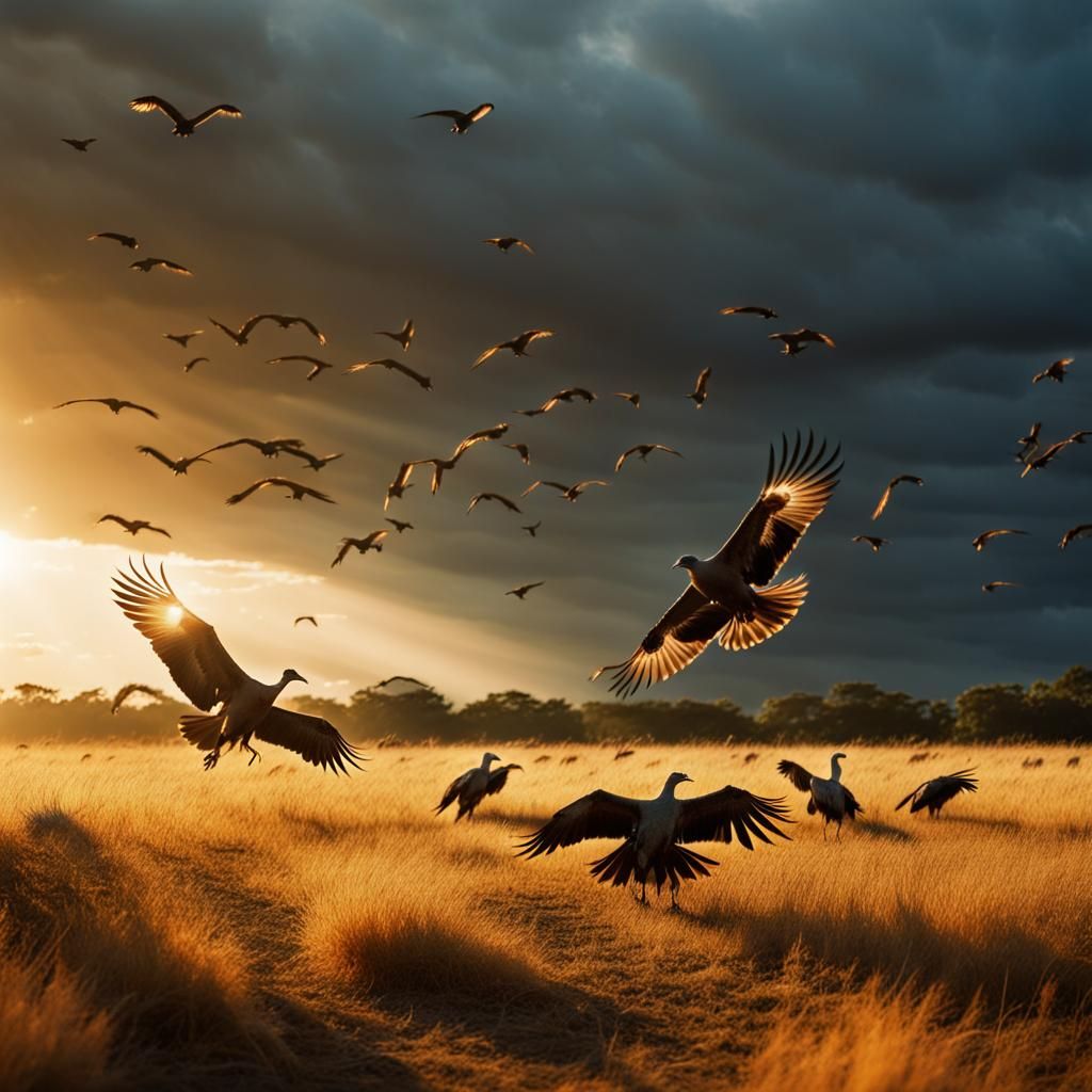 Vultures Circling Prey at Sunrise: Wildlife Photography