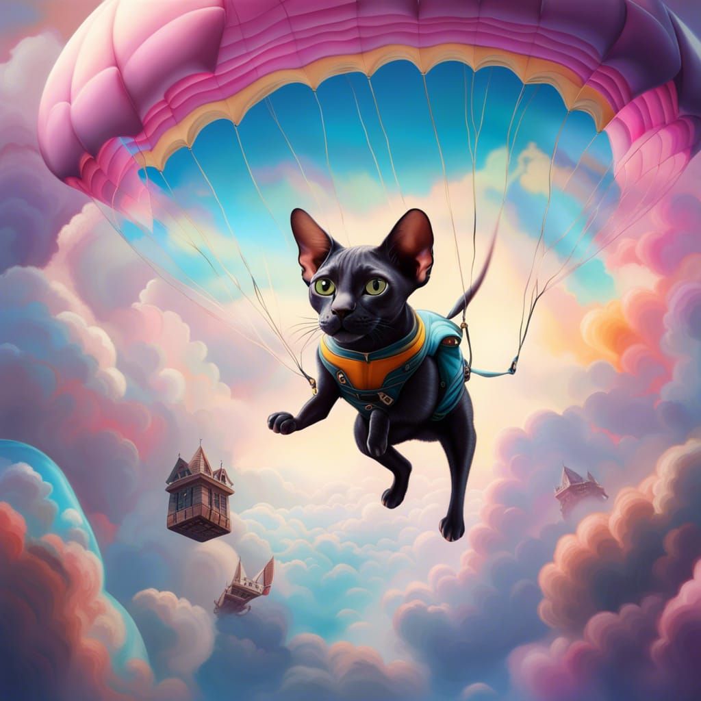 Cute Sphynx Cat Skydiving: A Digital Masterpiece