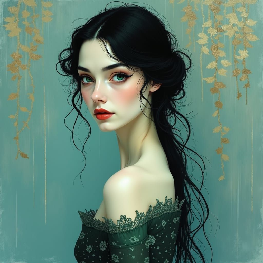 Elegant Woman Portrait in Art Nouveau Style